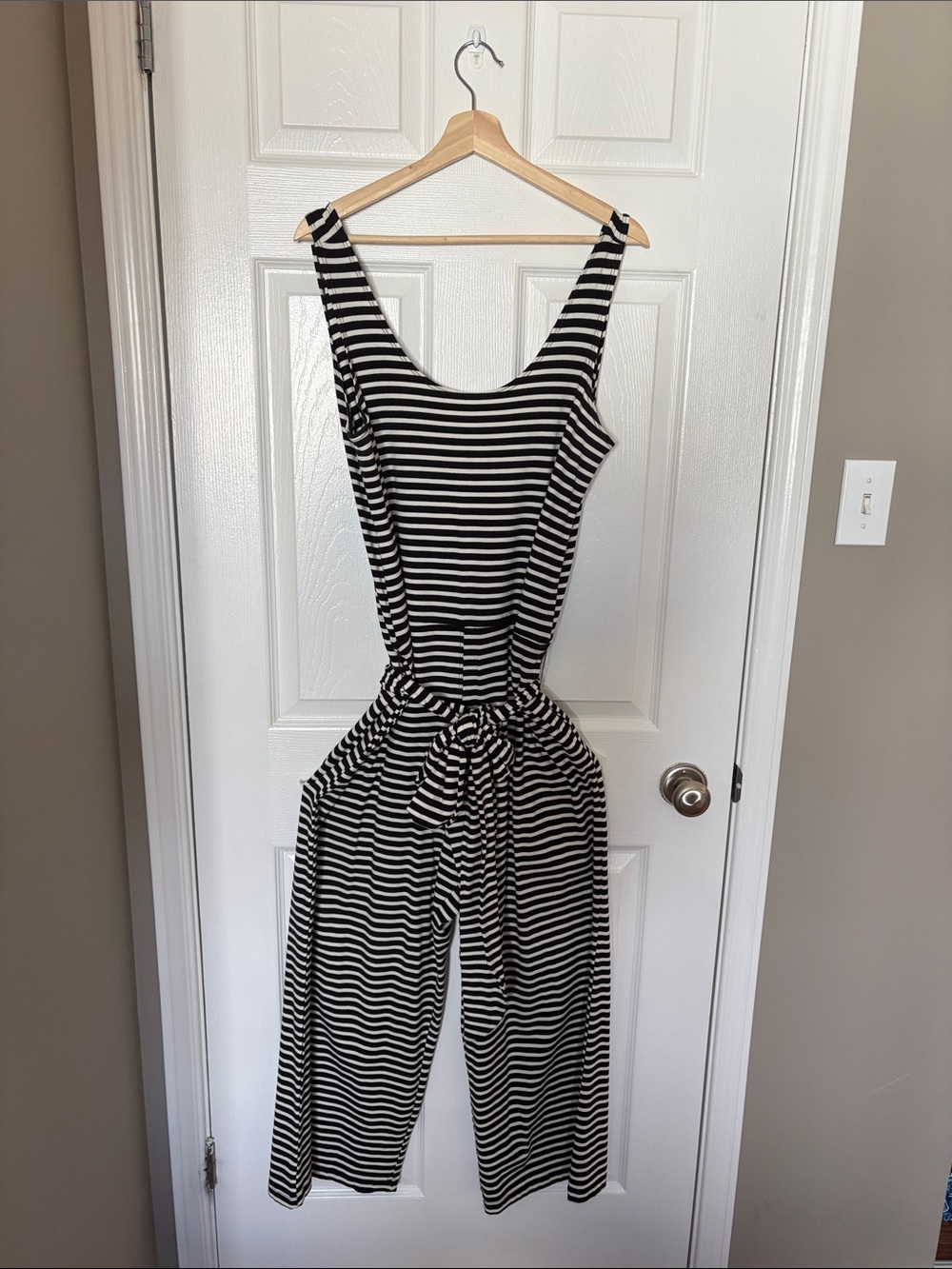 Franc Striped Black & White Wide-Leg Jumpsuit